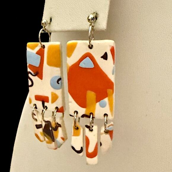 Unique Abstract Polymer Clay Artisan Earrings - Picture 4 of 6